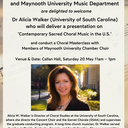 Dr Alicia Walker (University of South Carolina) will deliver a presentation on ‘Contemporary Sacred Choral Music in the U.S.’